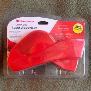 NIP Office Depot quick cut tape dispenser. Red. Tape included. Uses 3/4” tape.